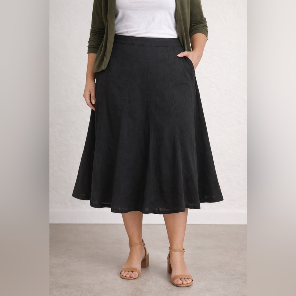 Lauren Ralph Lauren Women’s Black A-Line Skirt Size 10 Linen Cotton Flowy